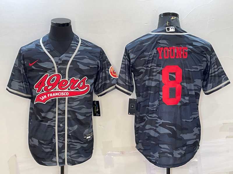 Men%27s San Francisco 49ers #8 Steve Young Grey Camo With Patch Cool Base Stitched Baseball Jersey
